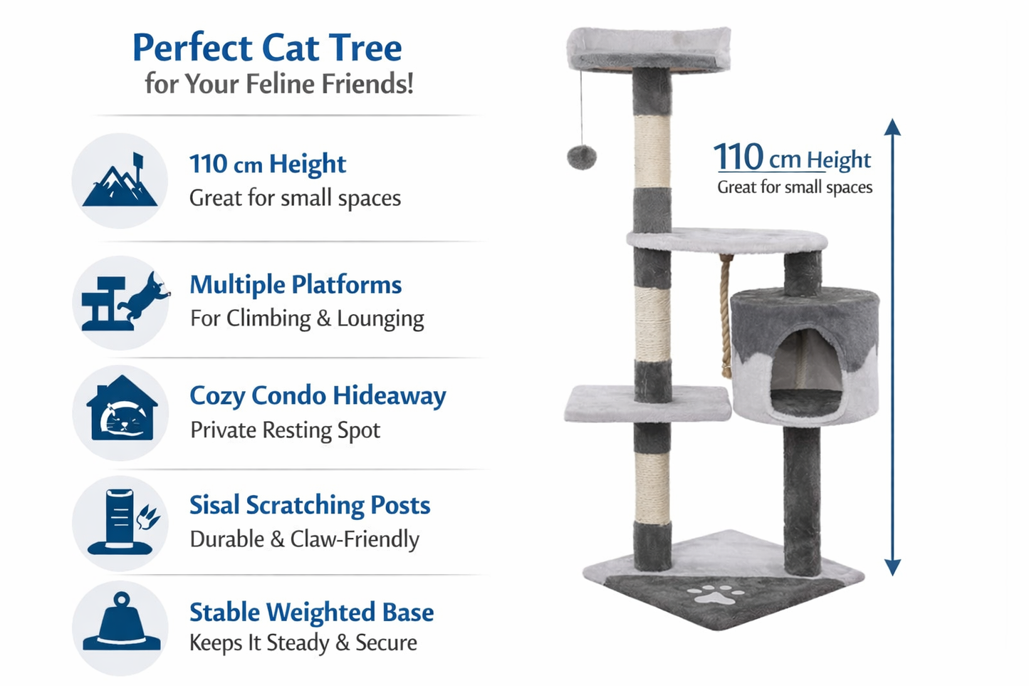 110cm Cat Tree Cat Tower Multi-Level Cat Condo