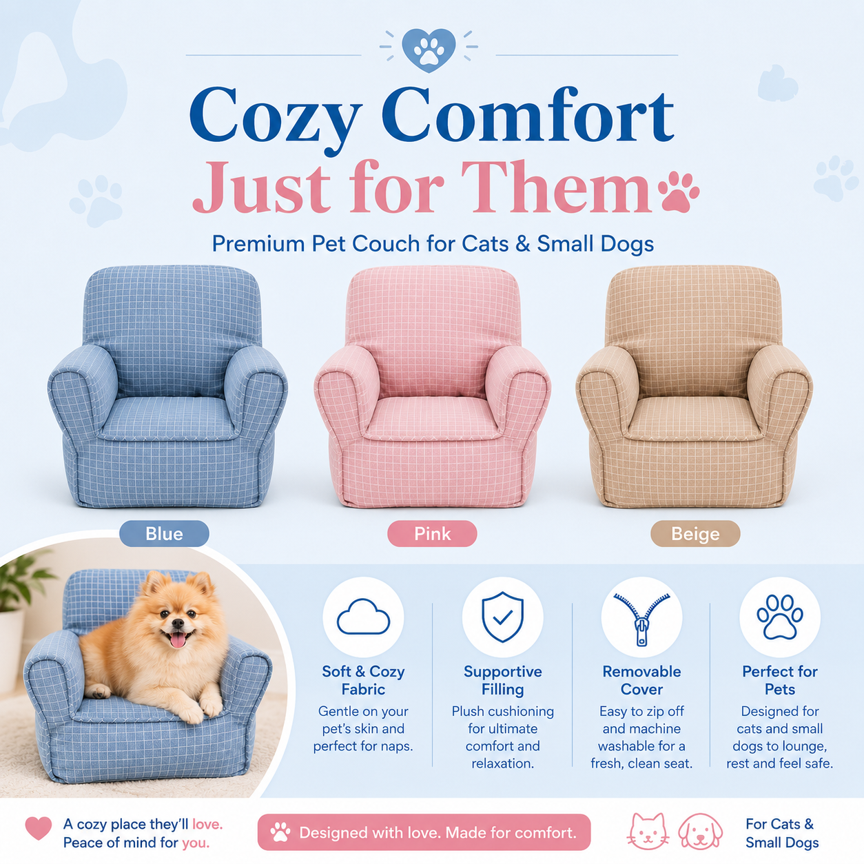 Pet Sofa Bed for Cats and Dogs Warm Soft Wear Resistant