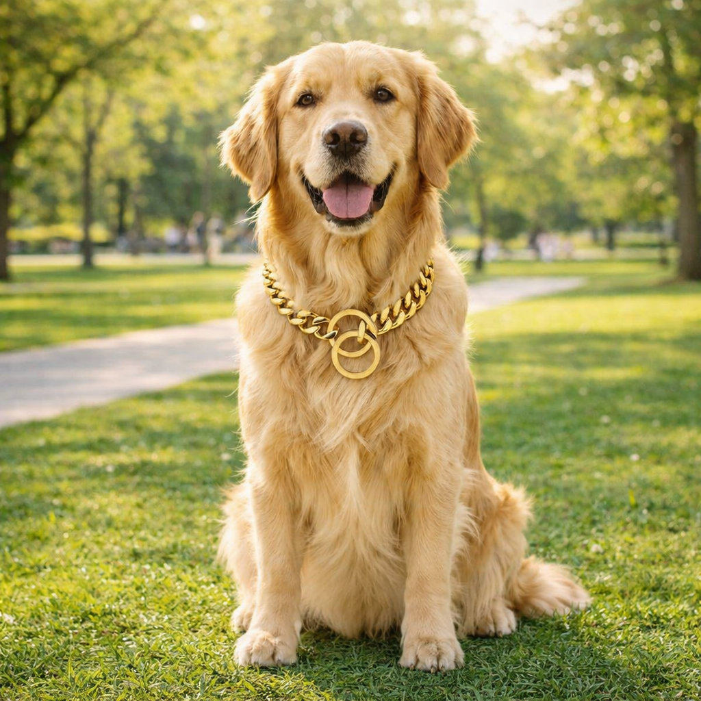 Dog Collar Plated Gold Stainless Steel Cuban Curb Link Chain