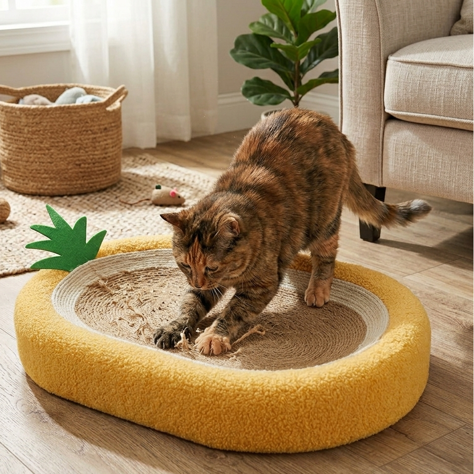 Pineapple Shaped Sisal Cat Scratch Pad and Fleece Pet Bed