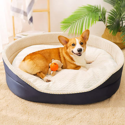 Reversible Cat Dog Pet Bed with Removable Soft Fleece Pillow