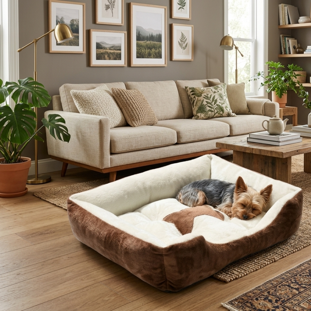 Reversible Rectangle Pet Bed Dog Bed with Bone Pillow