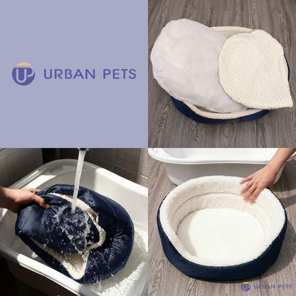 Reversible Cat Dog Pet Bed with Removable Soft Fleece Pillow