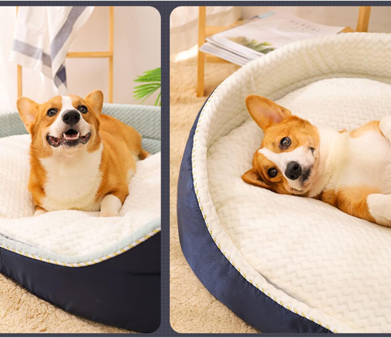 Reversible Cat Dog Pet Bed with Removable Soft Fleece Pillow