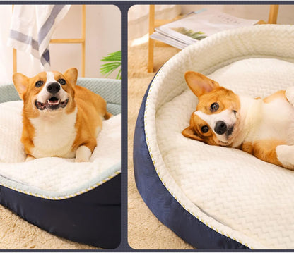 Reversible Cat Dog Pet Bed with Removable Soft Fleece Pillow