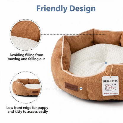 Round Washable Dog & Cat Bed with Removable Cushion