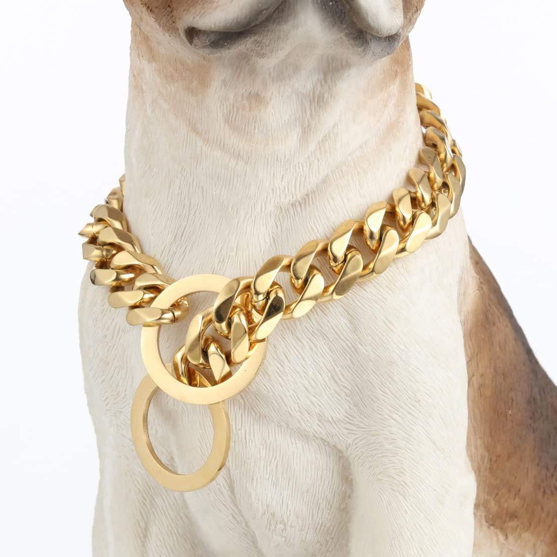 Dog Collar Plated Gold Stainless Steel Cuban Curb Link Chain