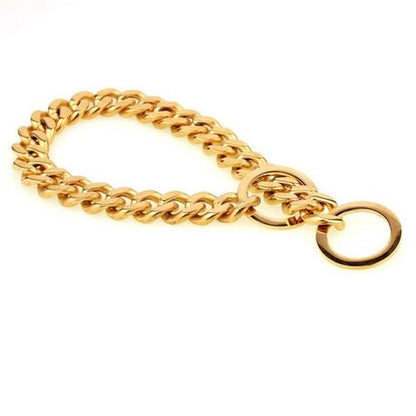 Dog Collar Plated Gold Stainless Steel Cuban Curb Link Chain