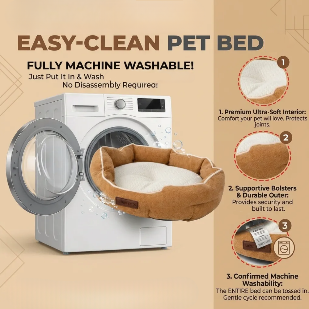 Round Washable Dog & Cat Bed with Removable Cushion