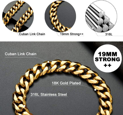 Dog Collar Plated Gold Stainless Steel Cuban Curb Link Chain