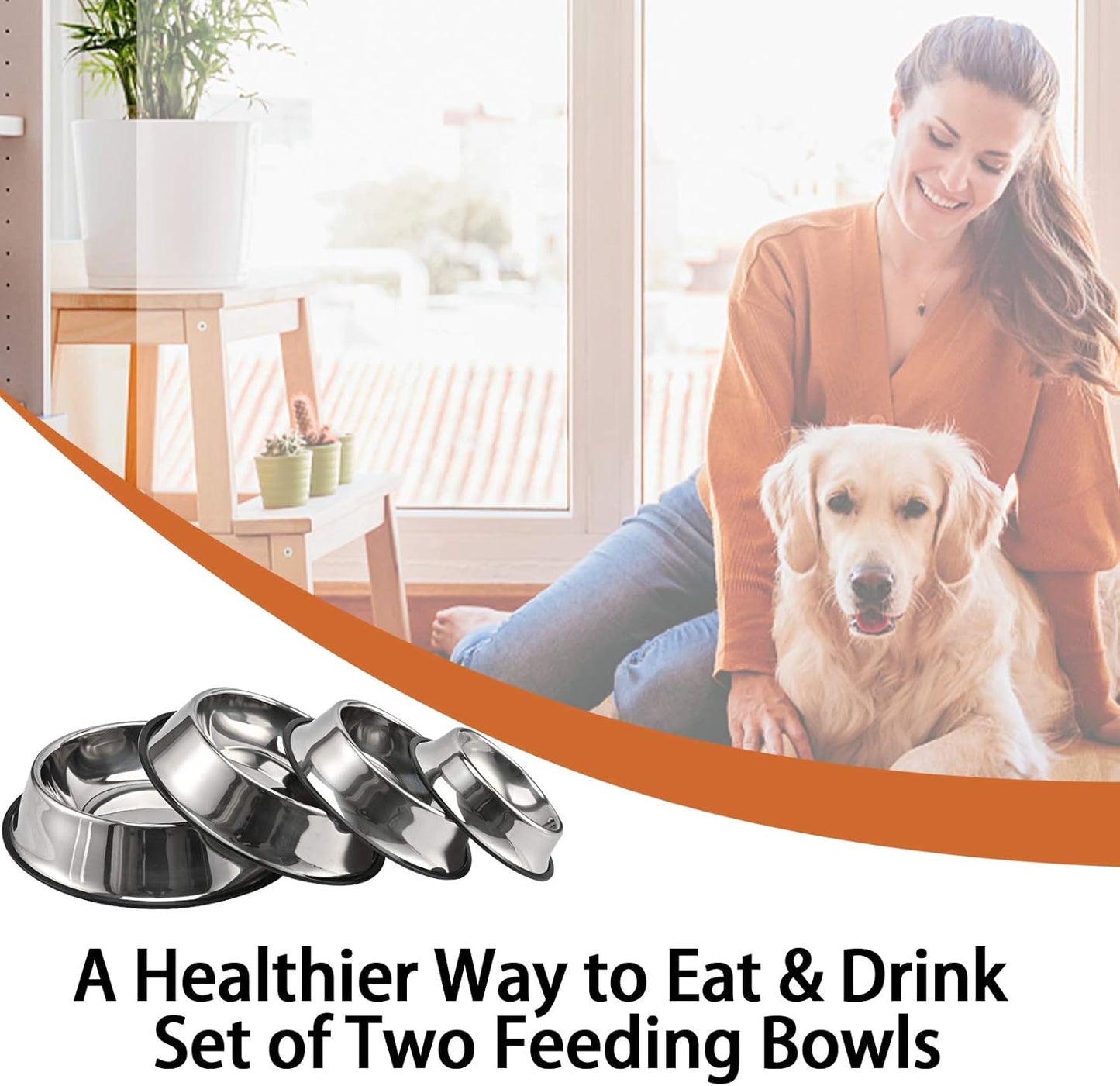 Stainless Steel Dog Bowl with Rubber Base Cat Pet Bowl