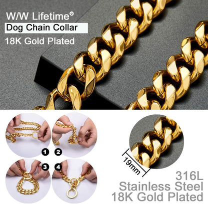 Dog Collar Plated Gold Stainless Steel Cuban Curb Link Chain