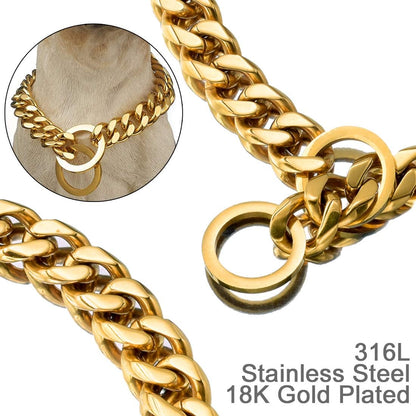 Dog Collar Plated Gold Stainless Steel Cuban Curb Link Chain