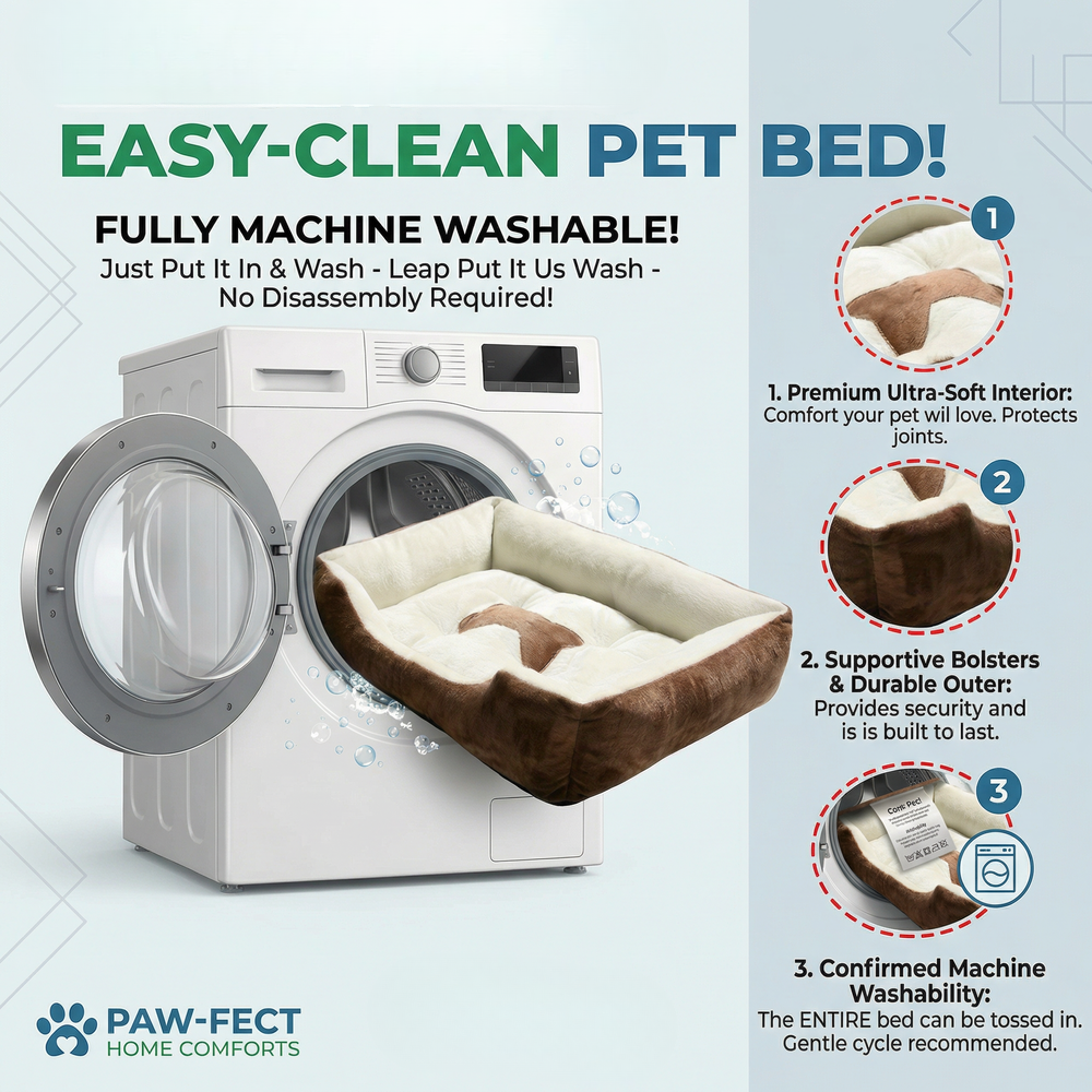Reversible Rectangle Pet Bed Dog Bed with Bone Pillow