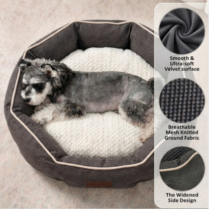 Round Washable Dog & Cat Bed with Removable Cushion