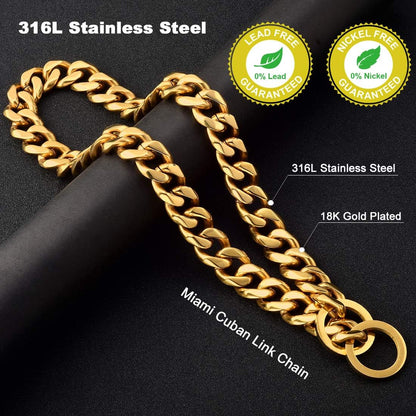 Dog Collar Plated Gold Stainless Steel Cuban Curb Link Chain