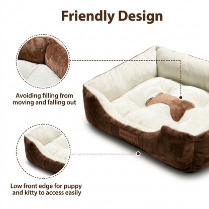 Reversible Rectangle Pet Bed Dog Bed with Bone Pillow
