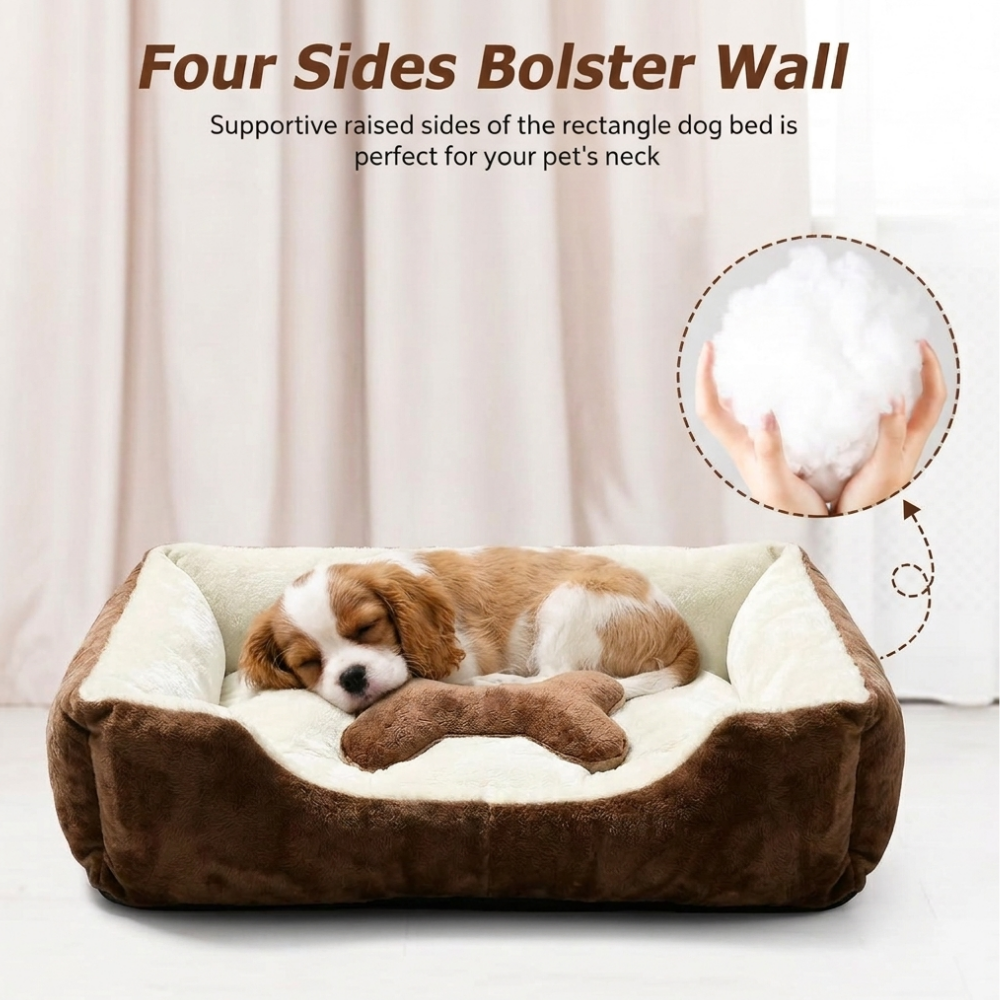 Reversible Rectangle Pet Bed Dog Bed with Bone Pillow