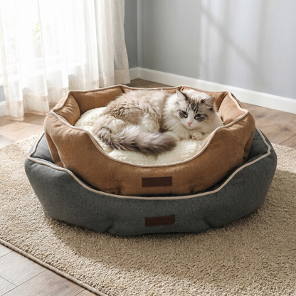 Round Washable Dog & Cat Bed with Removable Cushion