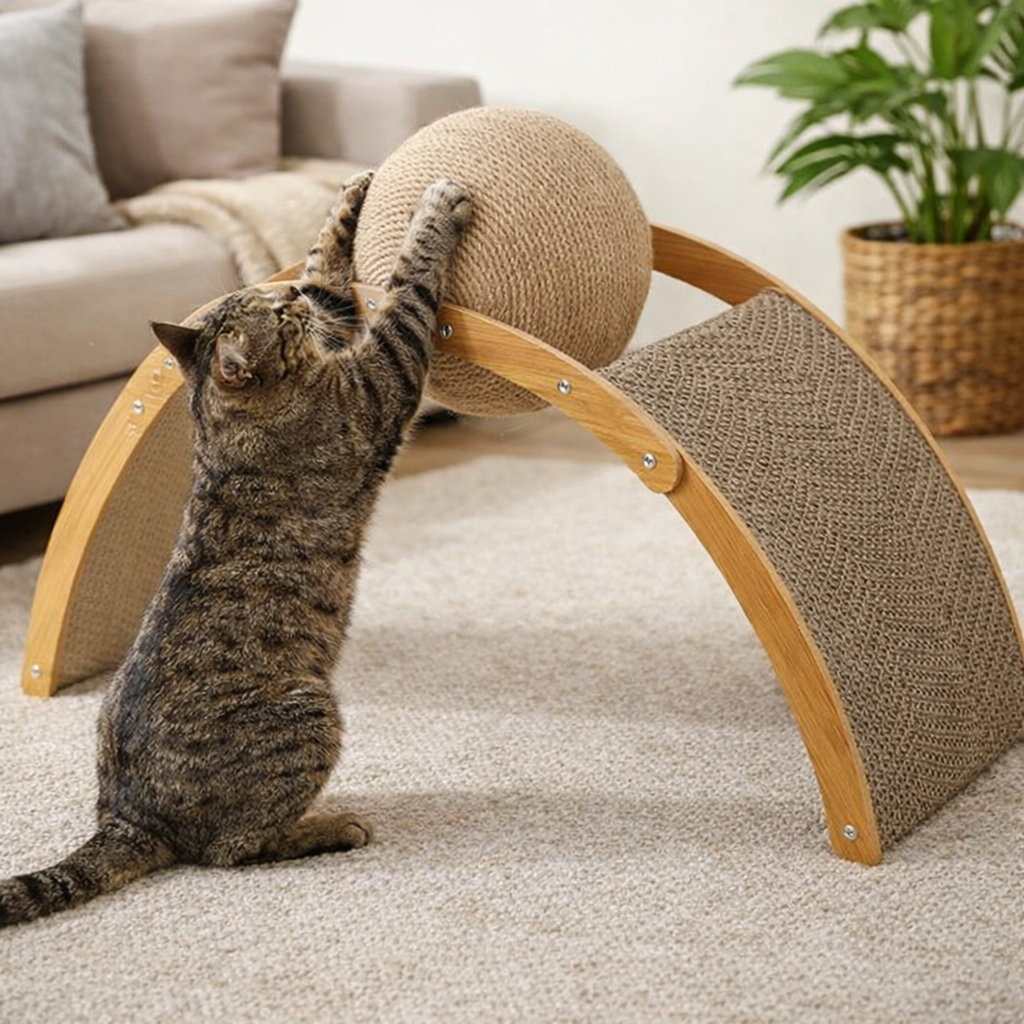Cat Scratch Board with Rotating Sisal Ball Pet Toy