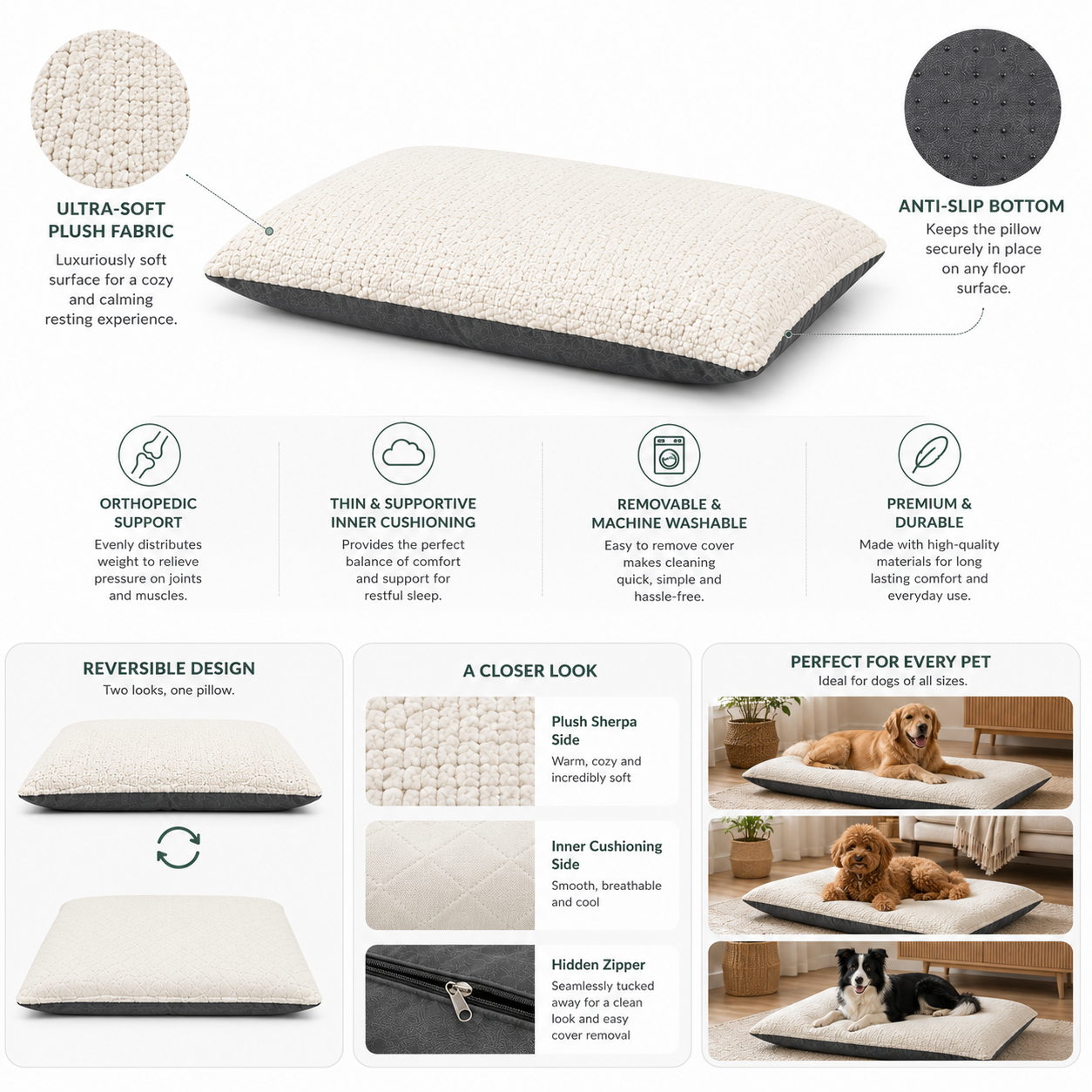 Urban Pets Reversible Pet Pillow – Grey & White