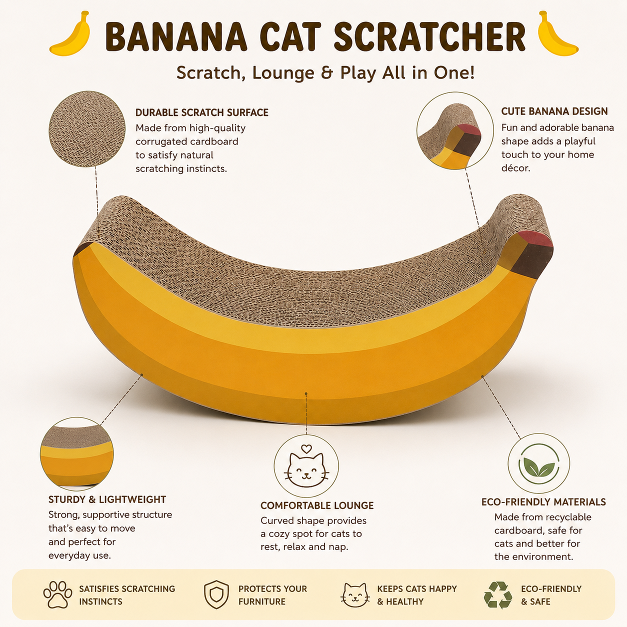 Paper Banana-Shaped Cat Scratcher Bed