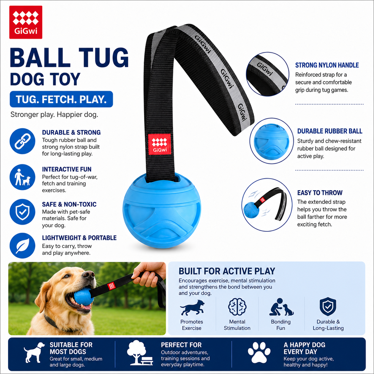 Slinger Fetch and Tug of War Rubber Ball for Dogs