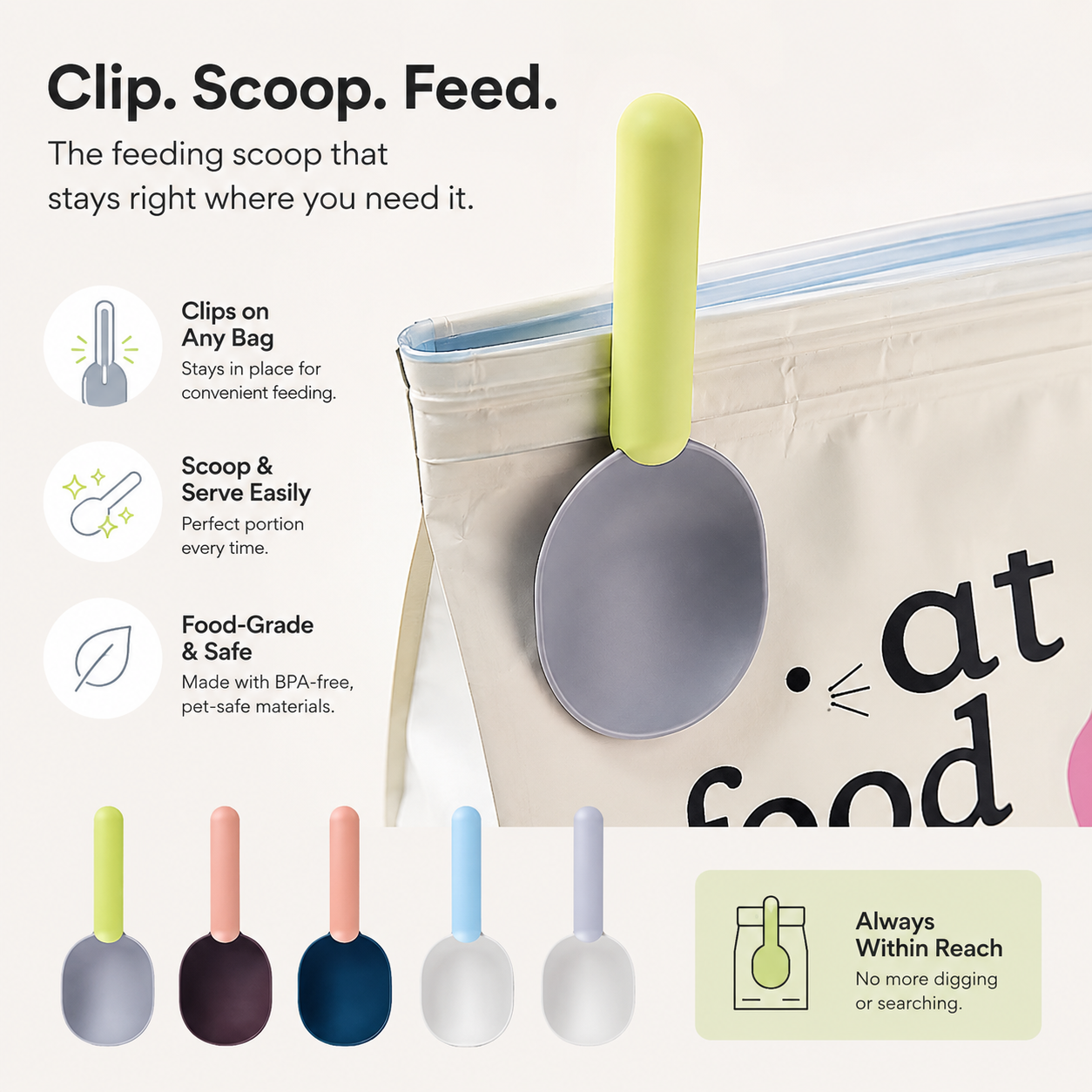 Premium Pet Food Feeding Scoop With Clip Function Cat/Dog