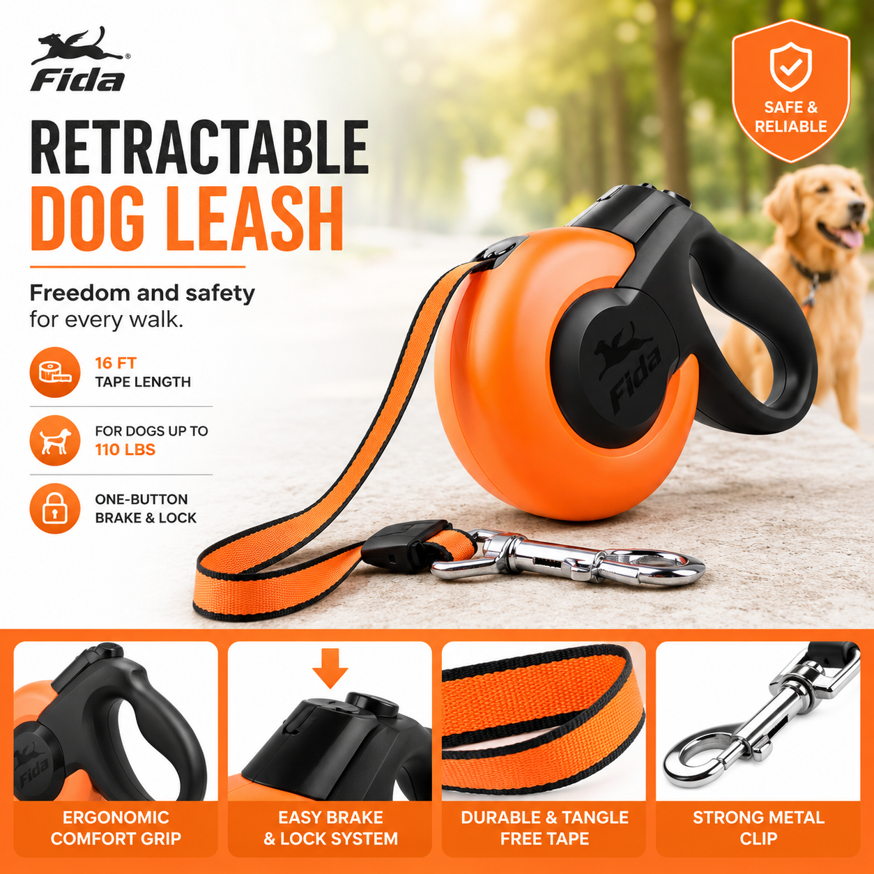 FIDA MARS Retractable Dog Leash Heavy Duty