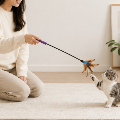 Natural Feather Cat Toy Feather Wand Wire Chaser Wand Teaser