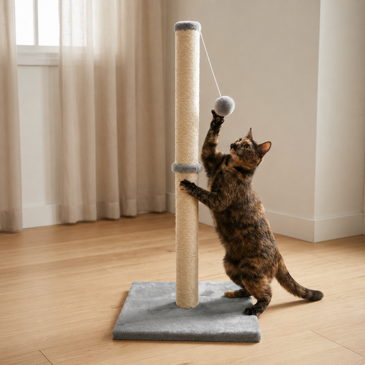 Fluffy Sisal Cat Pet Scratch Post with Sling Fluff Ball Toy