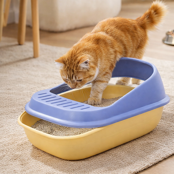 Deluxe Shell Cat Litter Box High Sides with Litter Scoop