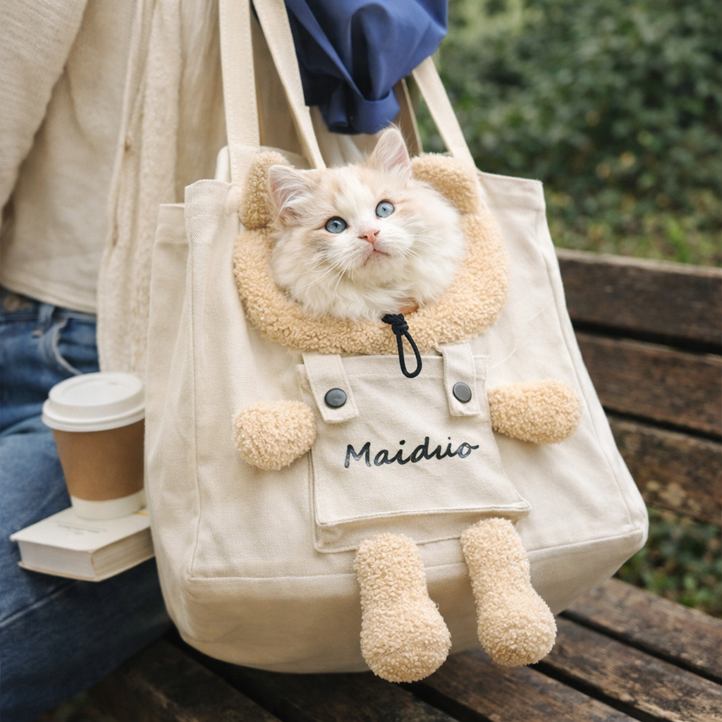 Teddy Bear Tote Carry Bag Small Cat Dog Breathable Canvas