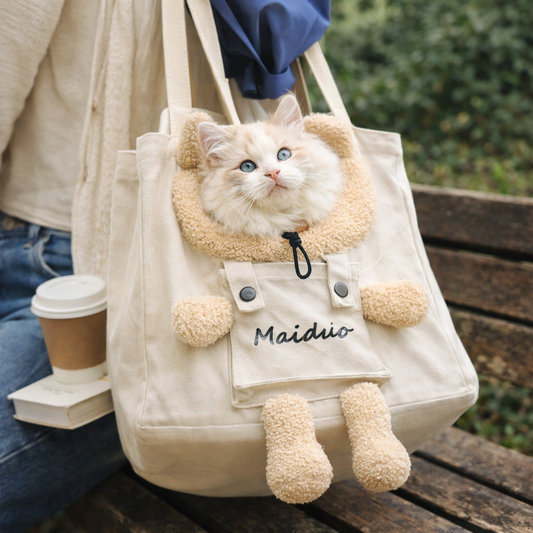 Teddy Bear Tote Carry Bag Small Cat Dog Breathable Canvas