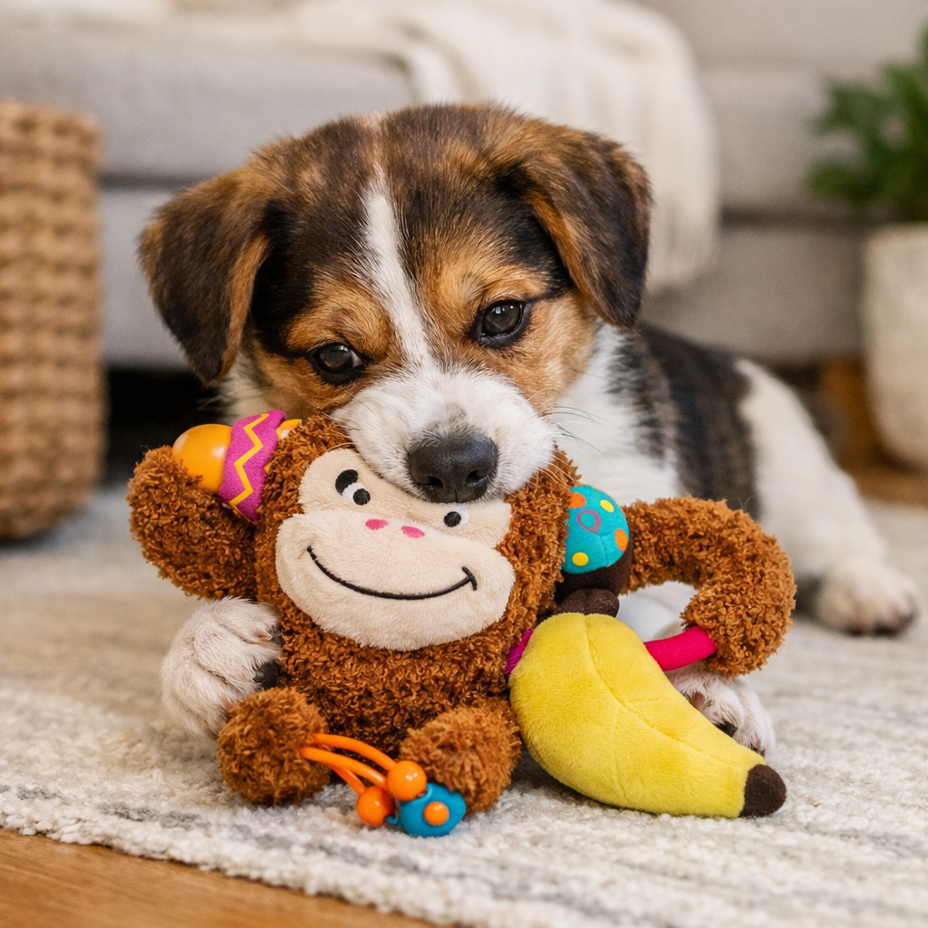 Monkey Plush Friends with Squeaker & Crinkle Paper