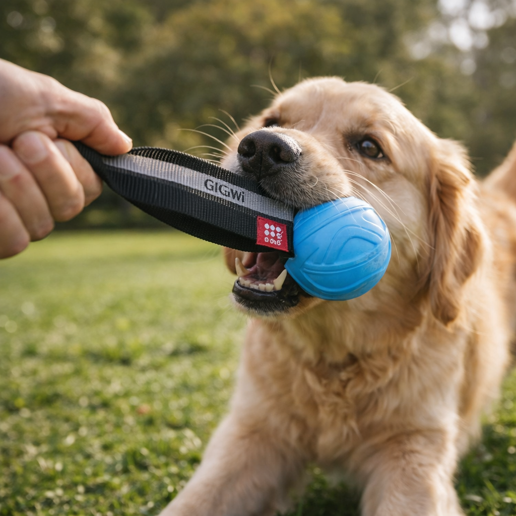 Slinger Fetch and Tug of War Rubber Ball for Dogs