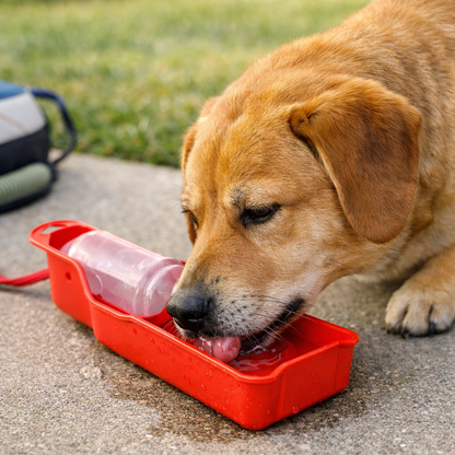 Dog Water Bottle 500ML Foldable Dog Water Dispneser BPA Free - Red