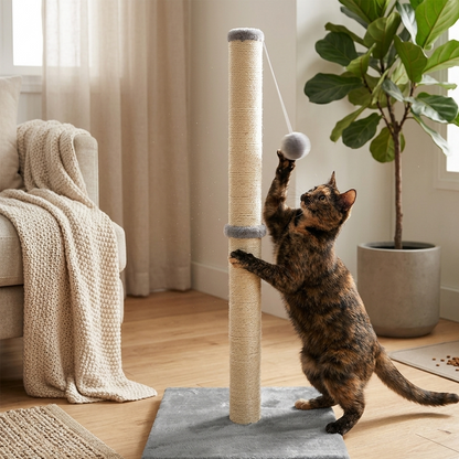 Fluffy Sisal Cat Pet Scratch Post with Sling Fluff Ball Toy