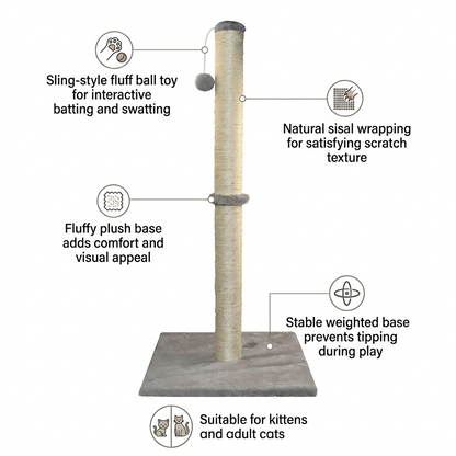Fluffy Sisal Cat Pet Scratch Post with Sling Fluff Ball Toy