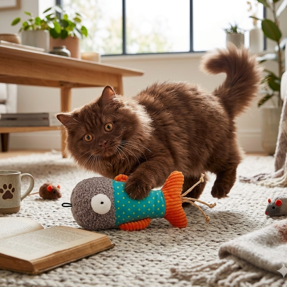 Catch and Scratch Pet Plush Cat Toy with Natural Catnip