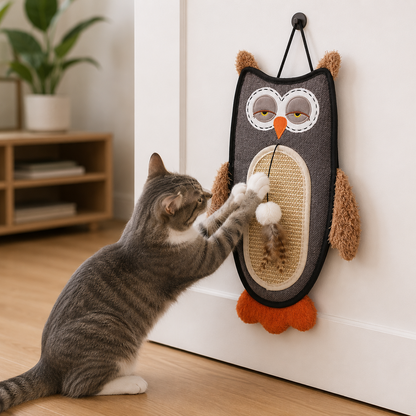 Interactive Cat Toy Owl Scratcher with Sisal Belly and Catnip