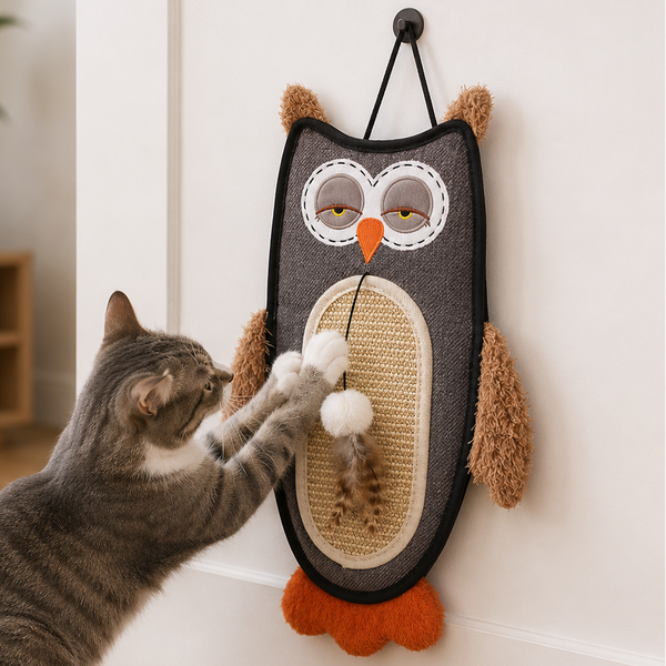 Interactive Cat Toy Owl Scratcher with Sisal Belly and Catnip