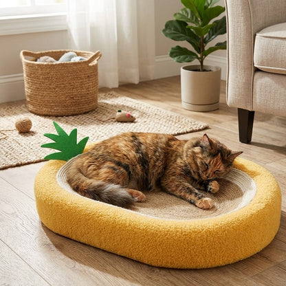 Pineapple Shaped Sisal Cat Scratch Pad and Fleece Pet Bed