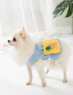 Kawaii Bear Dress for Dogs - Gray Peter Pan Collar with Yellow Bear Bag