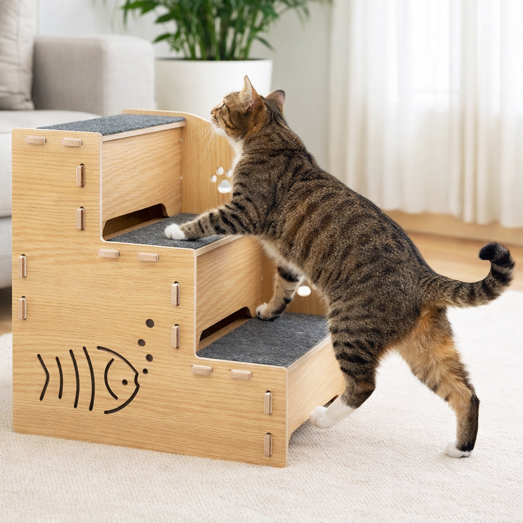 Wooden Cat Dog Pet Support Step Ladder Non Slip