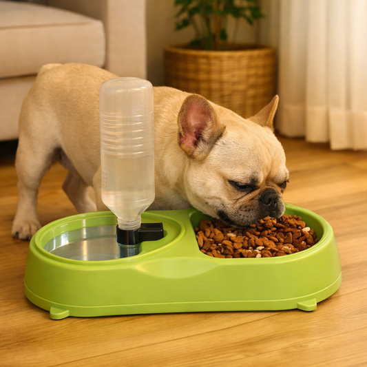 Double Dog Cat Bowls, Feeder with Automatic Water Bottle