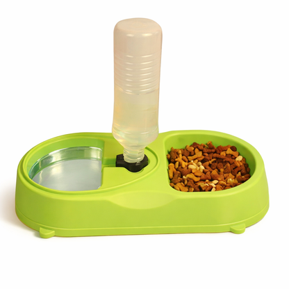 Double Dog Cat Bowls, Feeder with Automatic Water Bottle