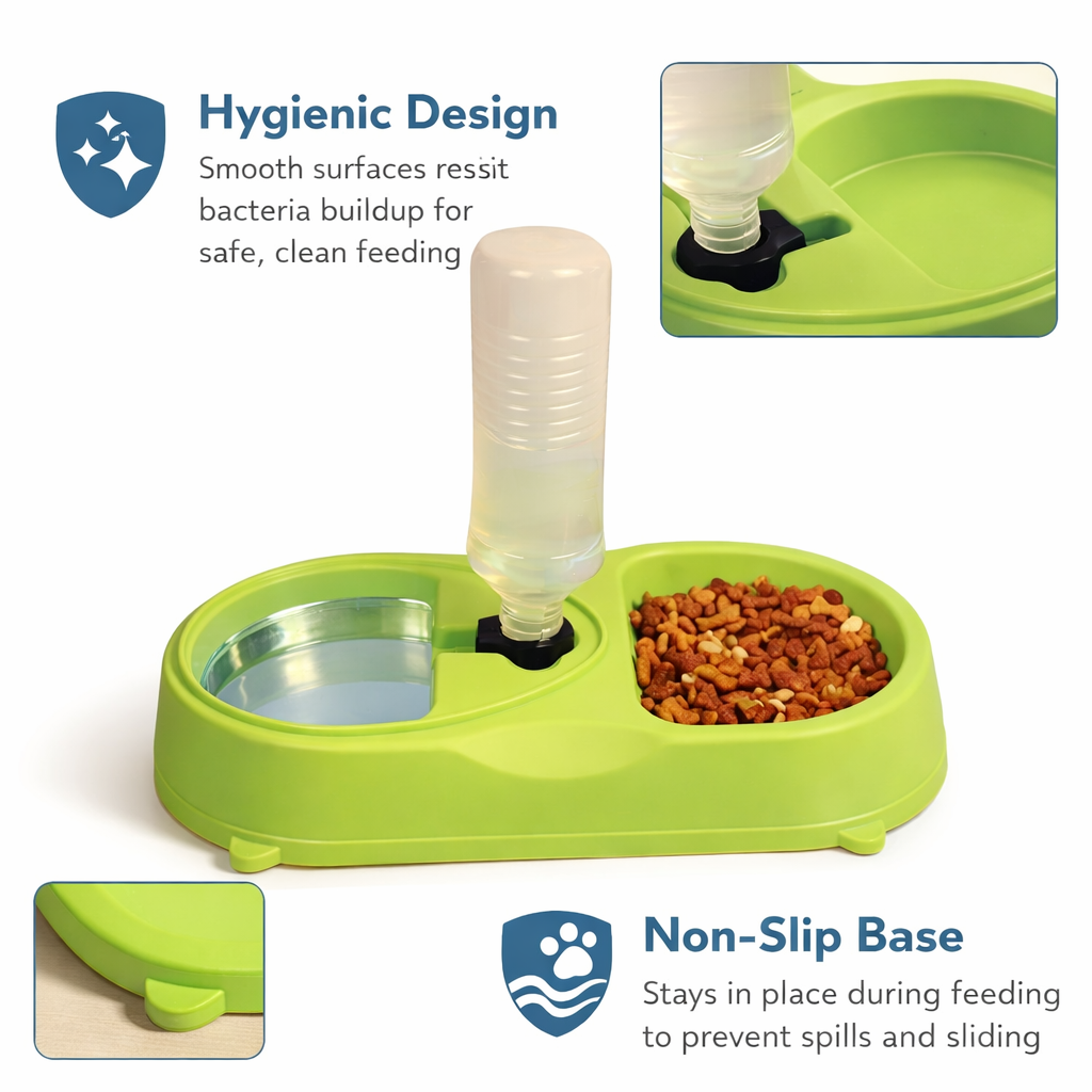 Double Dog Cat Bowls, Feeder with Automatic Water Bottle