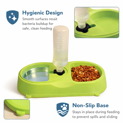 Double Dog Cat Bowls, Feeder with Automatic Water Bottle