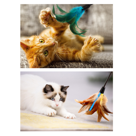 Natural Feather Cat Toy Feather Wand Wire Chaser Wand Teaser